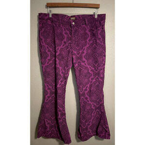 Run & Fly Pants Mens 38S Purple Corduroy Paisley Flare Bell Bottom England